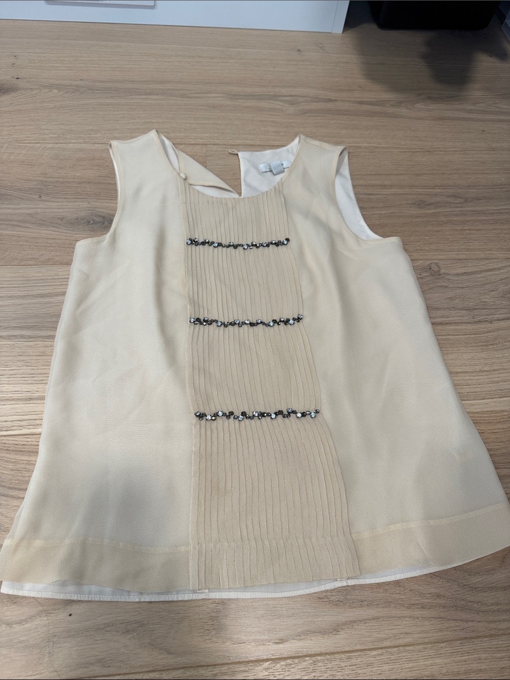 J. Crew Cream Sleeveless Beaded Pleat Front Top